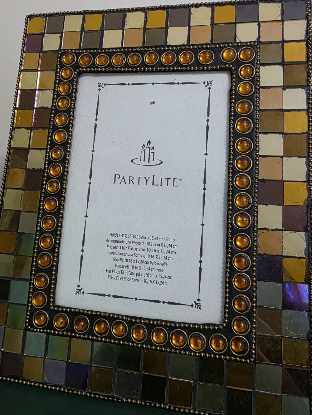 New PartyLite Global Fusion Hand Cut Mosaic Picture Frame Retired Beaded Boho